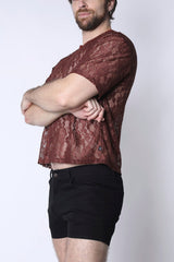 Timoteo Sorrento Lace Cropped Tee - Rust