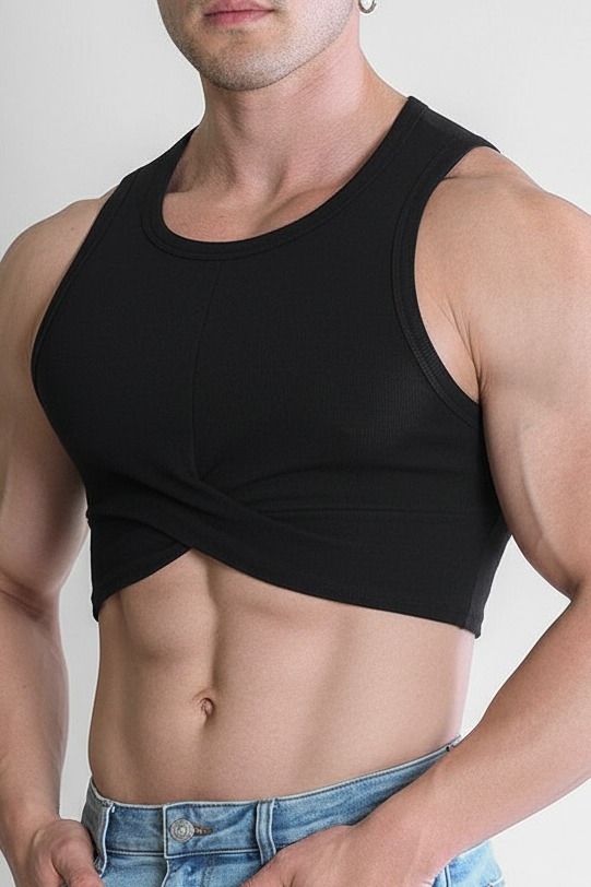 JJ Malibu Herren Wrapped Up geripptes bauchfreies Tanktop - Schwarz