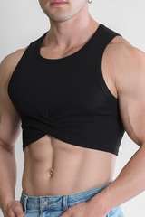 JJ Malibu Herren Wrapped Up geripptes bauchfreies Tanktop - Schwarz