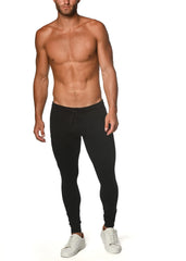 Black tactical gym-tech stretch slim jogger leggings with drawstring waistband and form-fitting athletic material