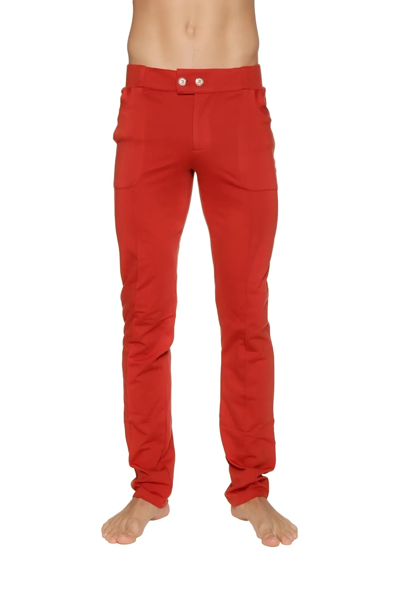 Red slim-fit tactical urban at home dress pant yoga pant cinnabar with buttoned waistband and two front pockets