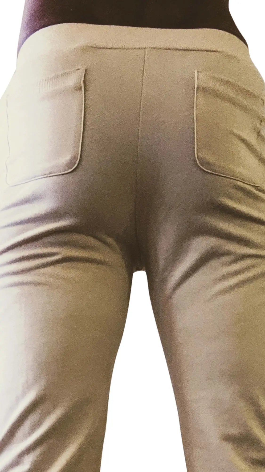 Back view of tactical urban at home dress pant yoga pant in sand beige with fitted waistband and two back pockets