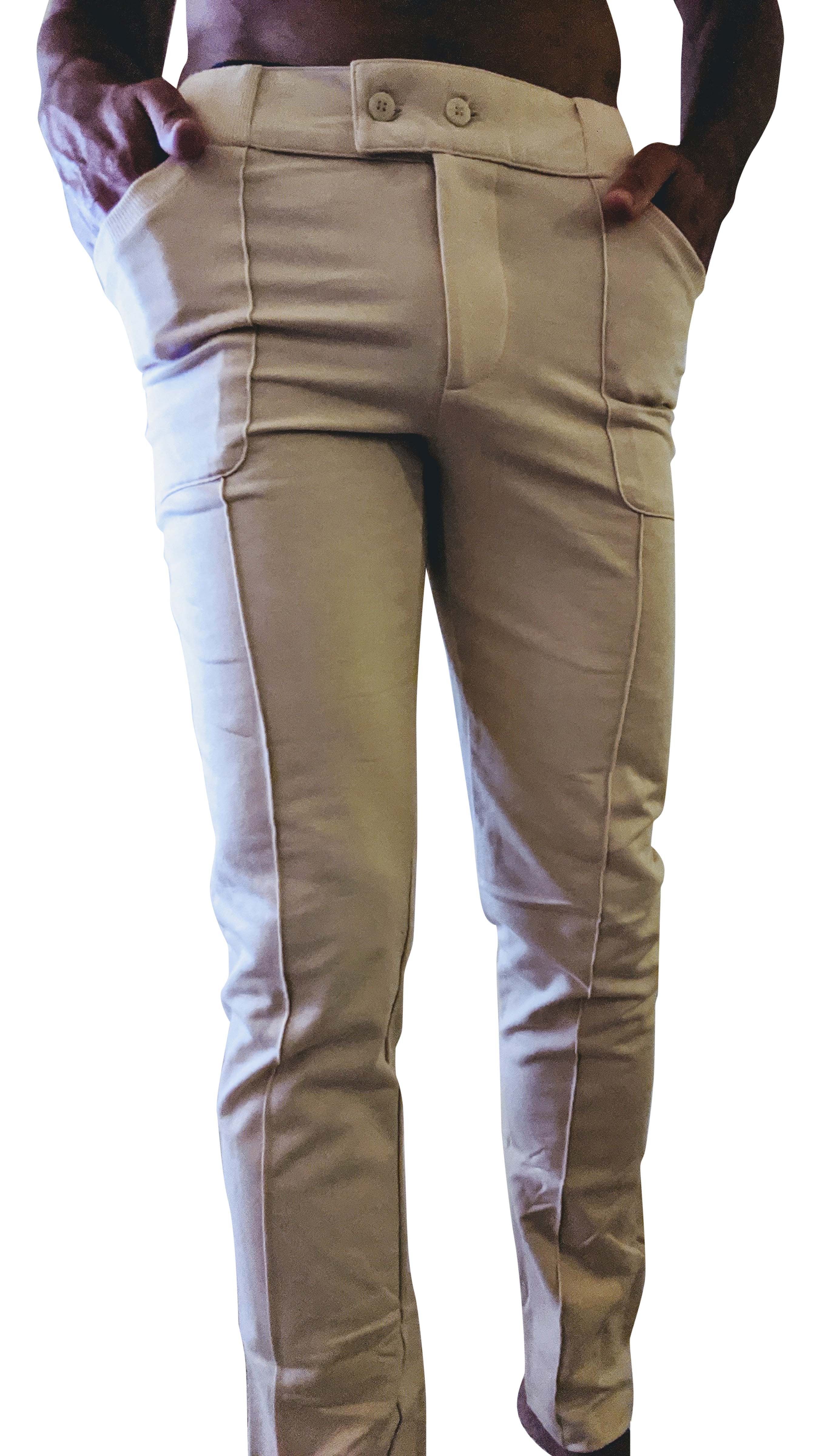 Tactical urban at home dress pant yoga pant in sand beige with buttoned waistband and side pockets in chino fabric