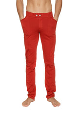 Red slim-fit Tactical Urban at Home dress pant yoga pant with buttoned waistband and two front pockets in cinnabar color