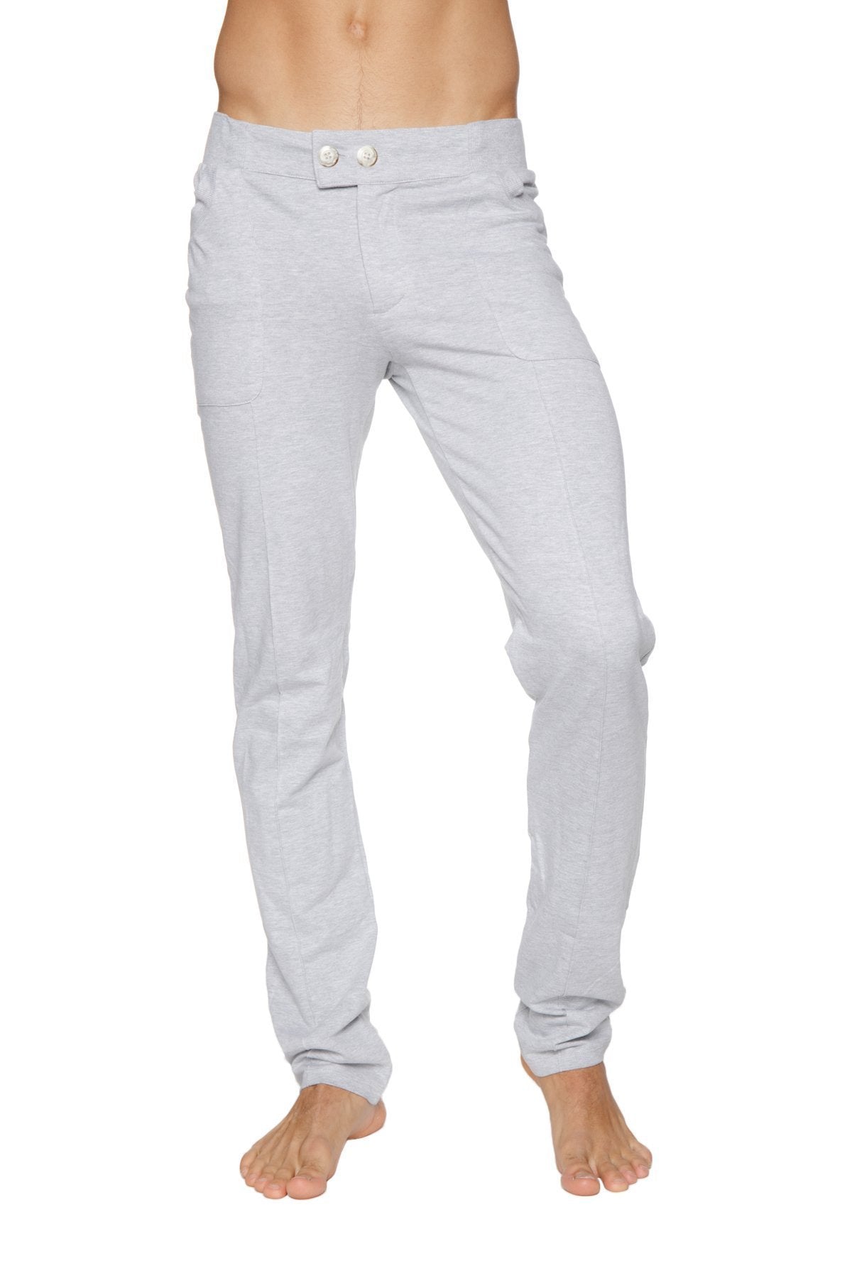 Light gray slim-fit tactical urban at home dress pant yoga pant with button closure at the waist in heather grey