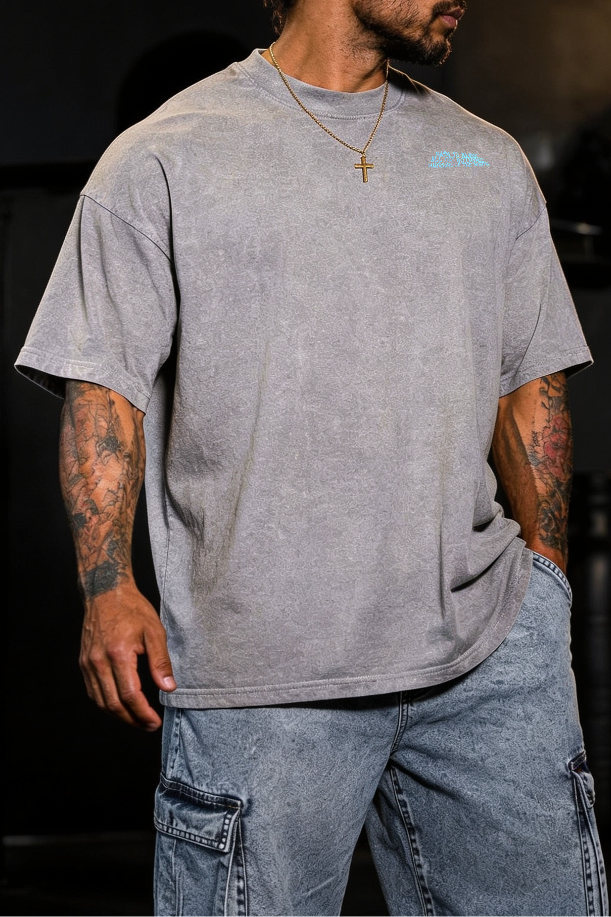 Jed North Vintage Oversize-T-Shirt für Herren – Sturm-Grau