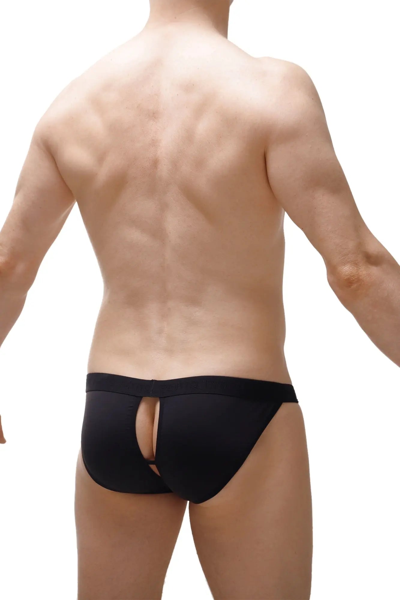 Black athletic briefs tanga teil black showing back with central cutout and breathable fabric for active wear