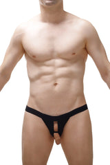 Black thong tanga teil with a central cutout design in soft fabric for stylish intimate wear