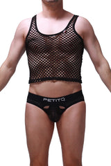 Black mesh tank top crop with scoop neckline and adjustable shoulder straps for stylish summer wear
