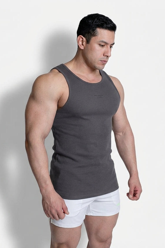 Jed North Herren Geripptes Muskel-Tanktop - Dunkelgrau