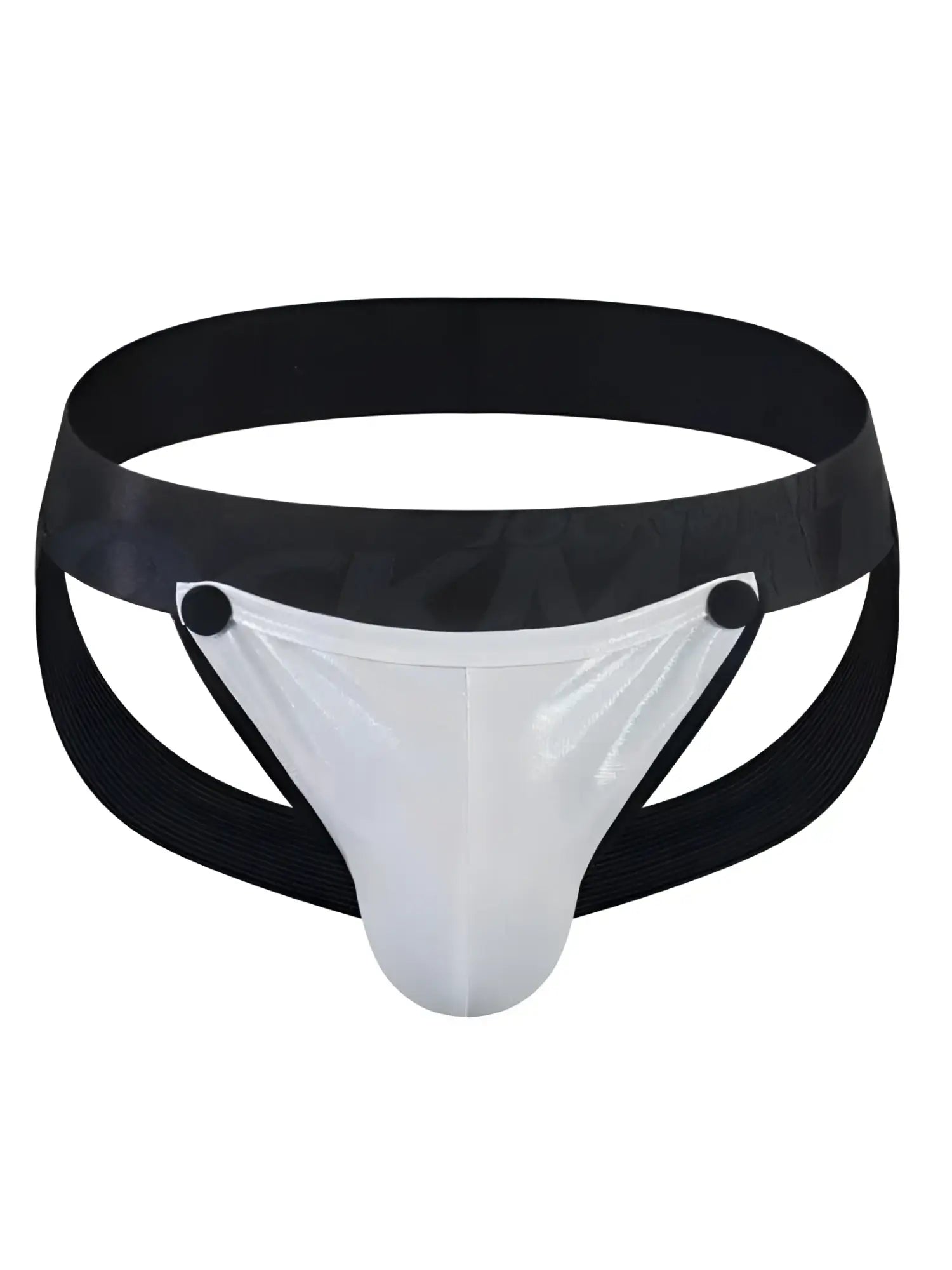 Tartarus coated jockstrap in black and transparent plastic briefs with a sleek modern design shown from the back