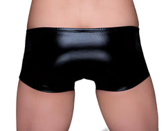 Black patent leather briefs with a sleek glossy finish from tartarus coated trunk collection
