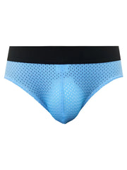 Light blue mesh tartarus jock briefs with black waistband showing front side for breathable comfort