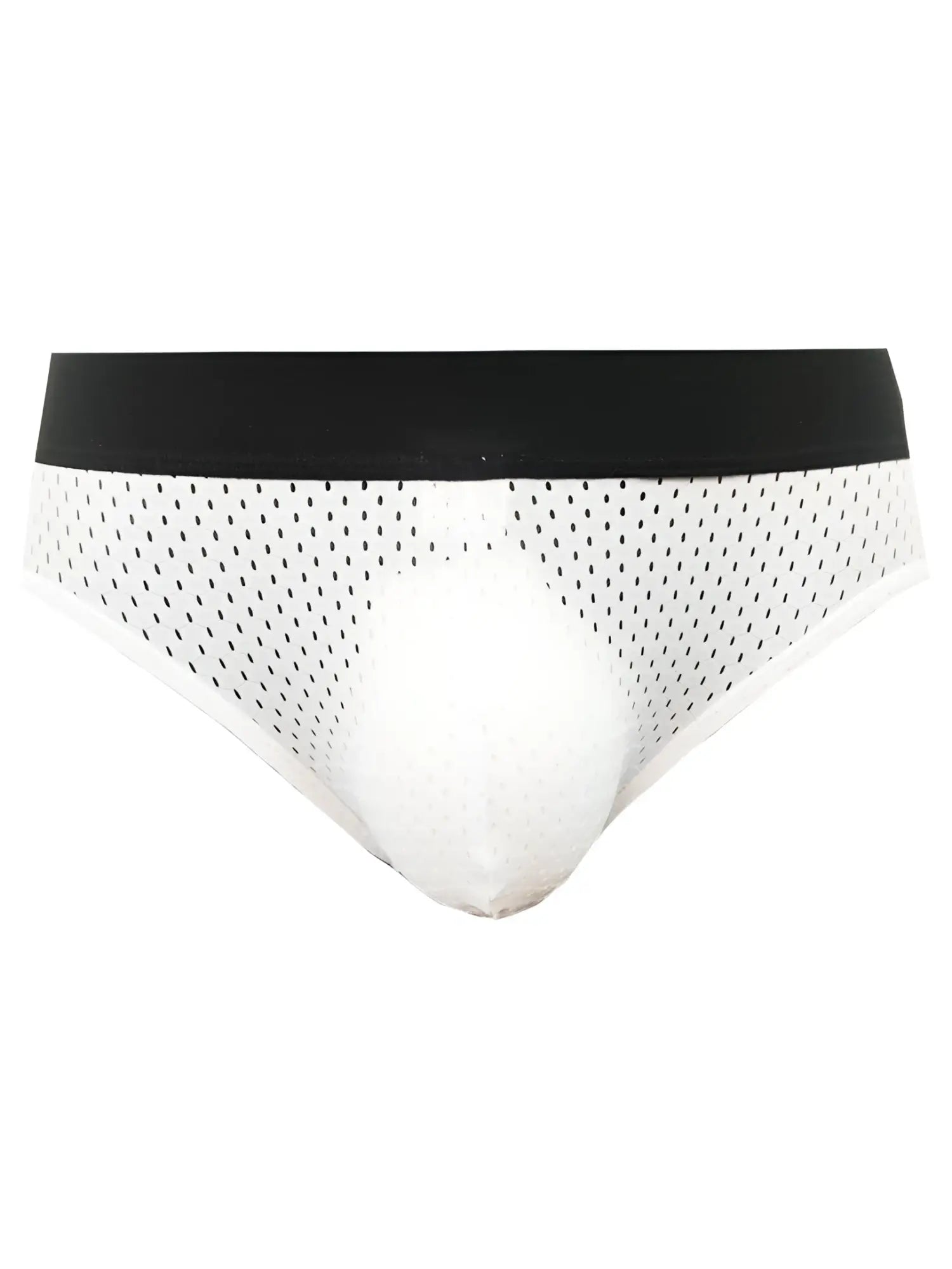 White mesh briefs tartarus mesh jock with black elastic waistband showcasing breathable mesh material