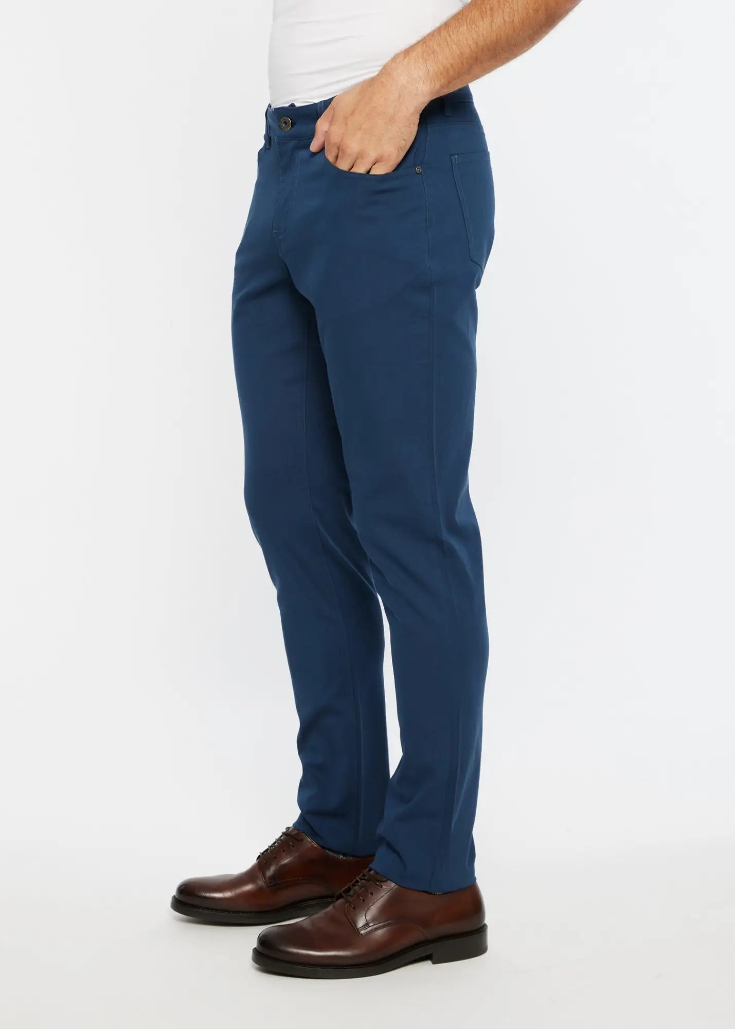 Navy blue slim-fit textured 5 pocket stretch woven chinos made from comfortable fabric for versatile wear