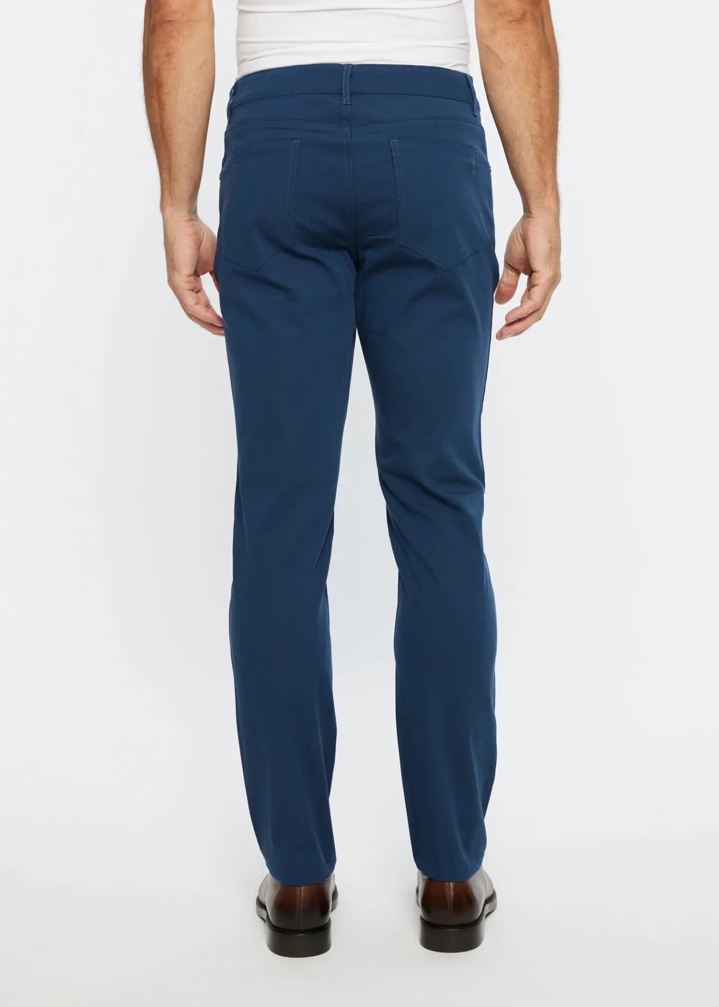 Navy blue slim-fit textured 5 pocket stretch woven chinos showcasing durable stretch fabric and modern fit