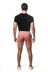 Textured stretch knit chino shorts in crisp pink with tailored fit and subtle stitching details