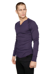 A sleek deep purple thermal v-neck long sleeve shirt with a fitted silhouette perfect for cold weather layering