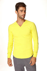 Bright yellow thermal v-neck long sleeve shirt with long sleeves in tropic yellow perfect for layering
