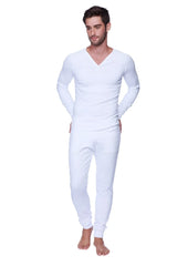 White thermal v-neck long sleeve suit made of warm material ideal for cold weather layering