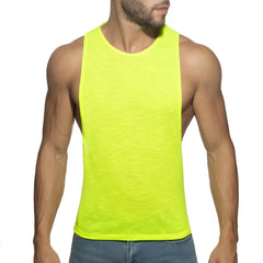 Neon yellow thin flame low rider sleeveless athletic tank top designed for lightweight performance and breathability