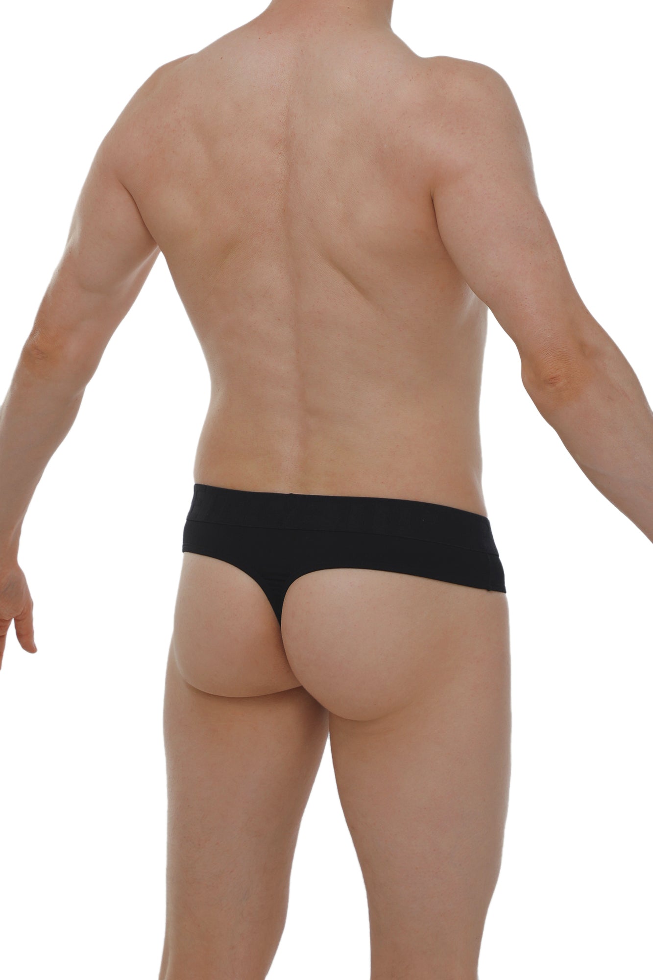 PetitQ Thong Anjouin black seamless briefs with smooth fabric finish shown from the back side