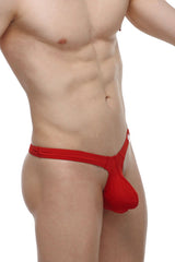 Petitq thong argis red is a form-fitting red thong made of stretchy fabric with a supportive pouch design