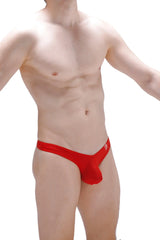 Red lace men’s thong auzas bee red with small logo on the side showing front view