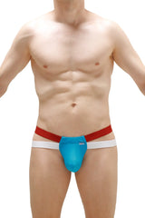 Blue and red thong barro turquoise athletic briefs with supportive contoured design for active wear