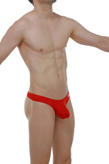 Red men’s thong bulan joe red with a snug form-fitting design and elastic waistband showing the backside