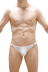 White mesh thong with chain detailing at the waistband from thong chains bee white collection visible from the back