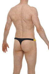 Black thong with gold chain detail on the side showing the back side in the thong chains joe black collection