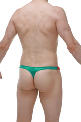 Emerald green satin thong with a small orange decorative accent on the side from thong chains satin green collection
