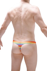 Thong chill net rainbow rainbow-striped thong with snug form-fitting design in vibrant colors shown from the back