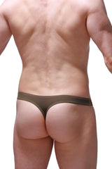 Brown thong colline olive with contrasting yellow stitching highlighting its detailed design and craftsmanship