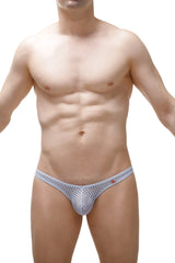 Light gray mesh thong with subtle red logo on the sideband from thong dome durtol sky blue collection