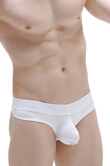White cotton thong dome modal briefs with a smooth seamless design and supportive pouch for comfort