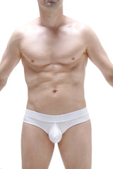 White men’s modal briefs with smooth form-fitting design and subtle brand logo on the waistband in white