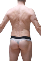 Petitq thong dome modal grey gray thong underwear with black elastic waistband showing front side