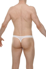 White sheer thong dome skine with a thin waistband showing the back side of the underwear
