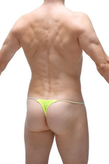 Bright neon green thong lolif net with thin white waistband showcasing front detail for vibrant underwear style