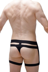 Black harness-style thong maizey briefs by petitq featuring multiple straps for a bold modern design