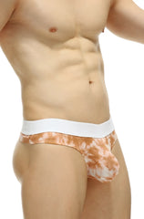 Orange and white tie-dye men’s briefs with solid white waistband from thong mega bulge tie-dye beige collection