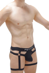 Black petitq thong midass men’s lingerie brief with supportive strappy design and central pouch detail