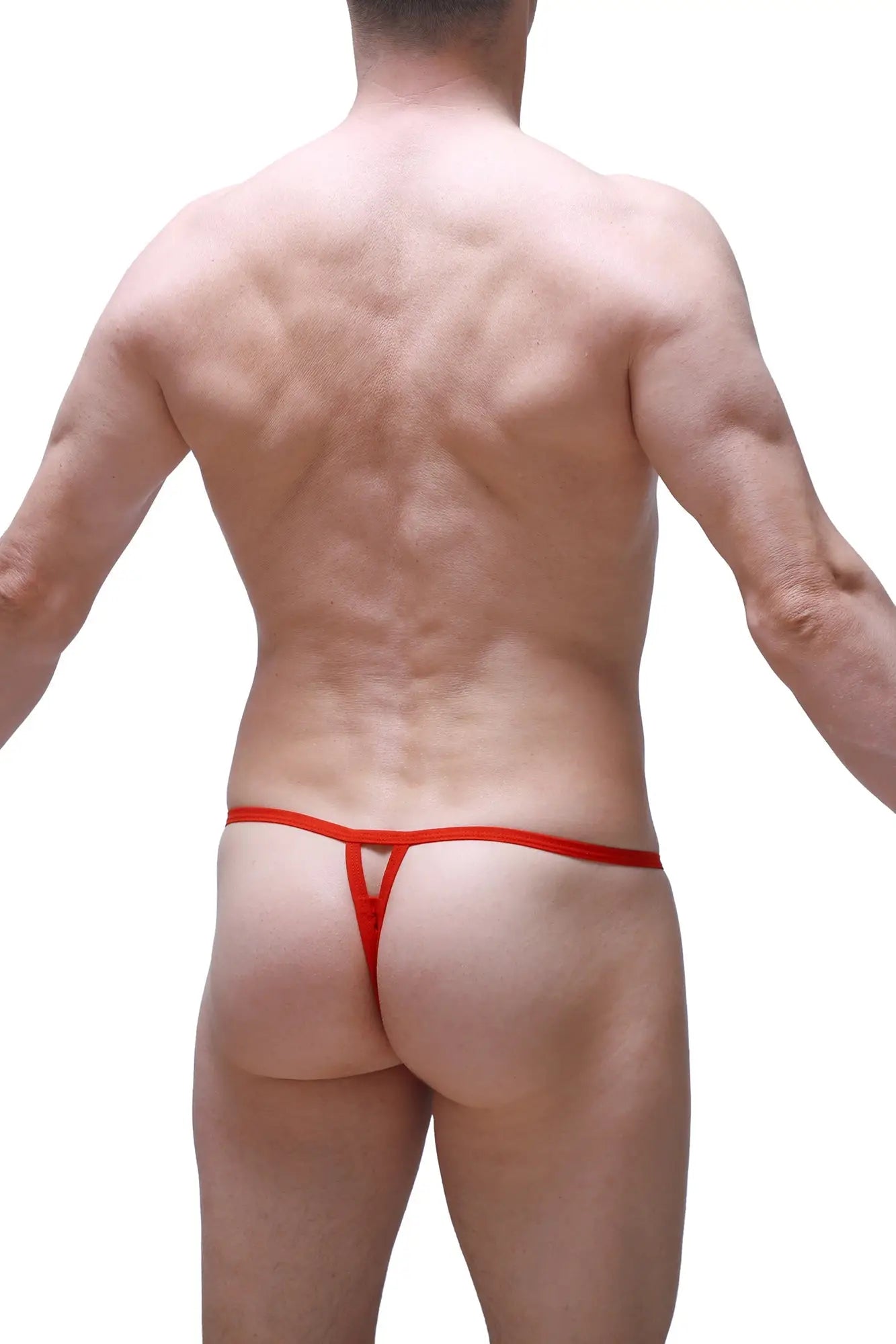 Red thong with a thin form-fitting design made of lace shown from the back in the thong migny lace red product image