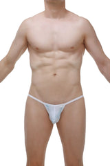 White sheer mesh thong migny marbre sky blue with thin waistband shown from the back side