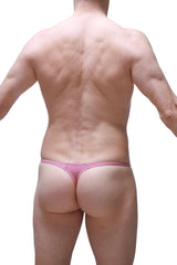 Pink thong with thin seamless design in cameo pink by petitq, shown from the back side