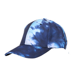 Blue and white tie-dye baseball cap with curved brim made of soft cotton for casual wear