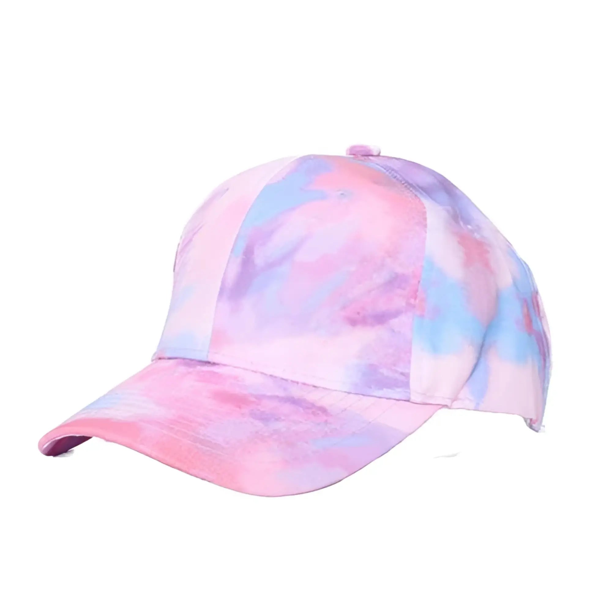 Pastel tie-dye cap with soft pink lavender and light blue swirl patterns for a casual stylish look