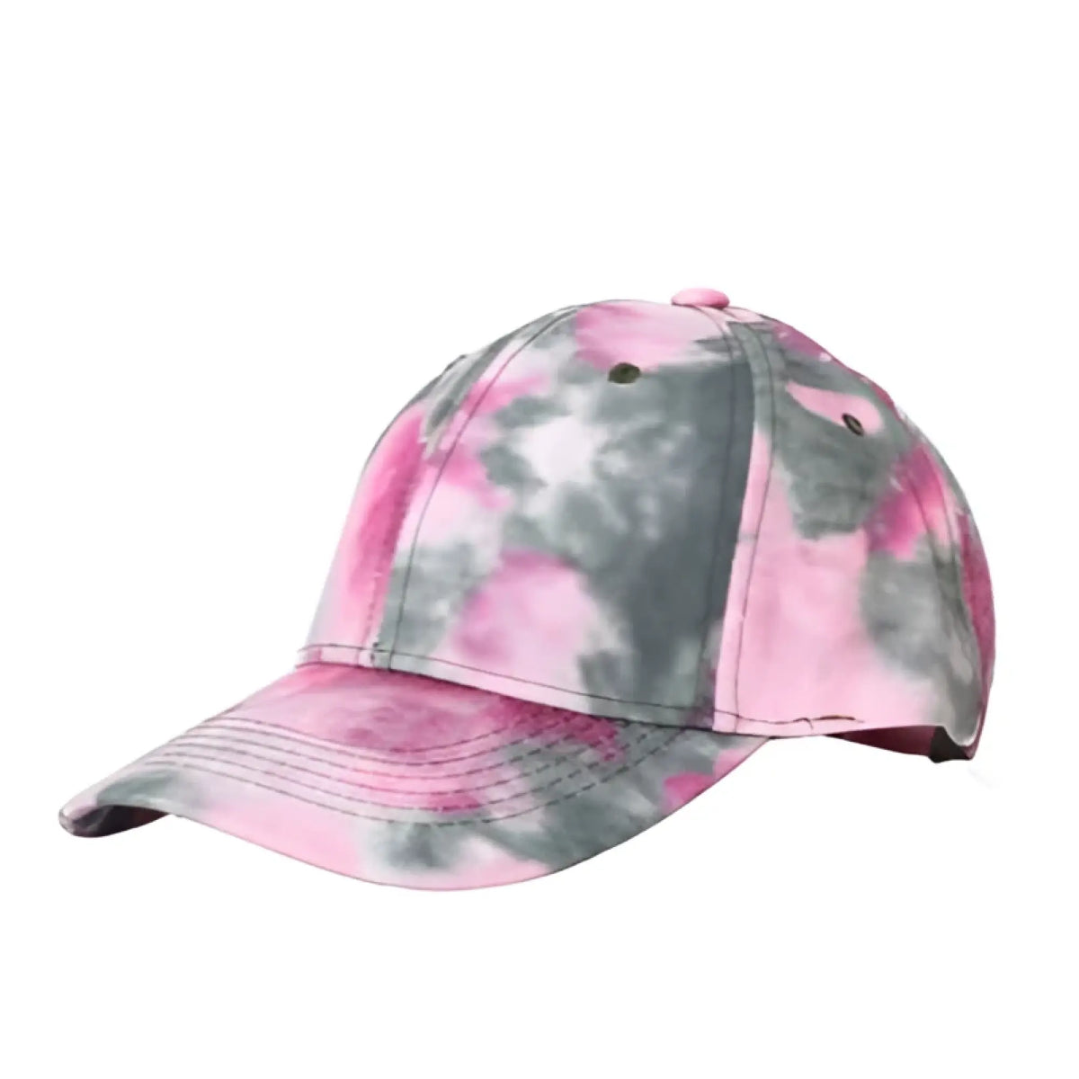 Pink and gray tie-dye baseball cap with curved brim made of soft fabric for casual outdoor wear